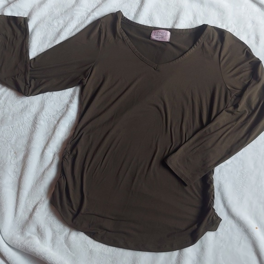 Buttery Soft Maternity Large Olive Green Ruched Love Maternity Long Sleeve